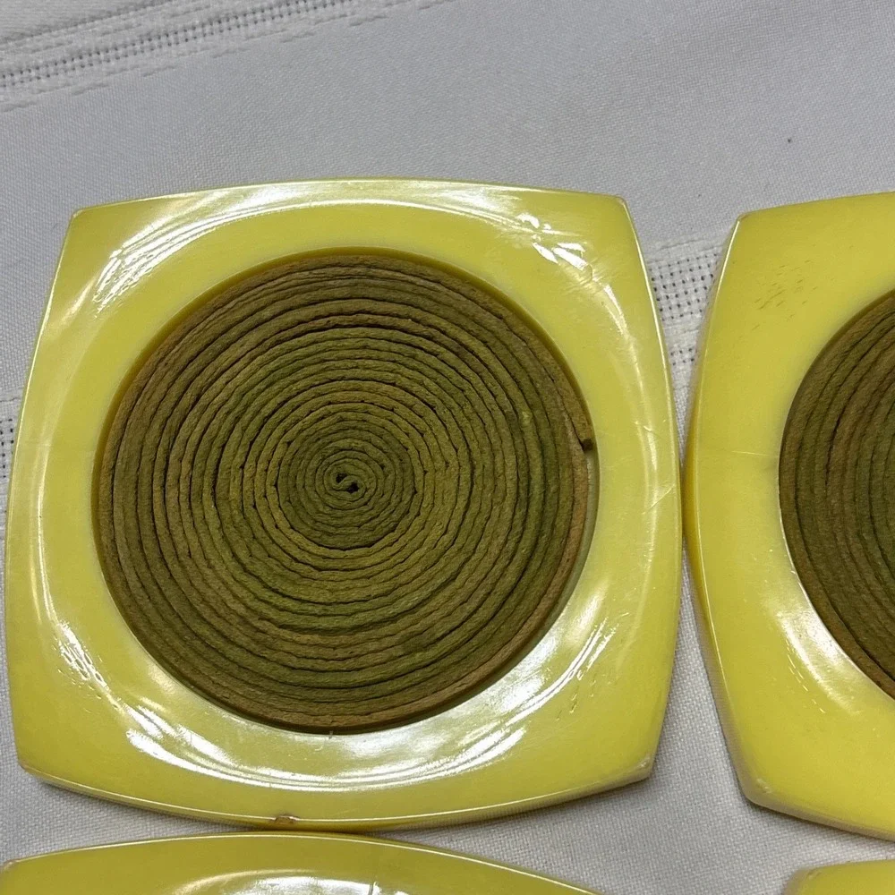 Vintage MCM Mid Century Set of 6 Plastic Drink Coasters Yellow